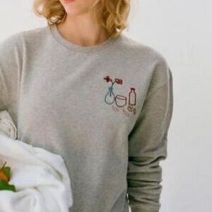 Paloma Wool Light Gray Sweatshirt with Artistic Embroidery